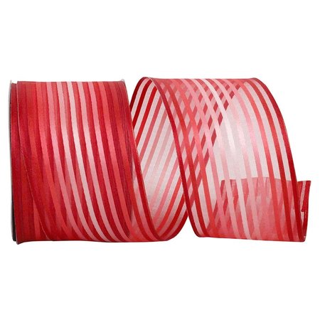 RELIANT RIBBON 2.5 in. 25 Yards Sly Stripe Wired Edge Ribbon, Red 99337W-065-40J